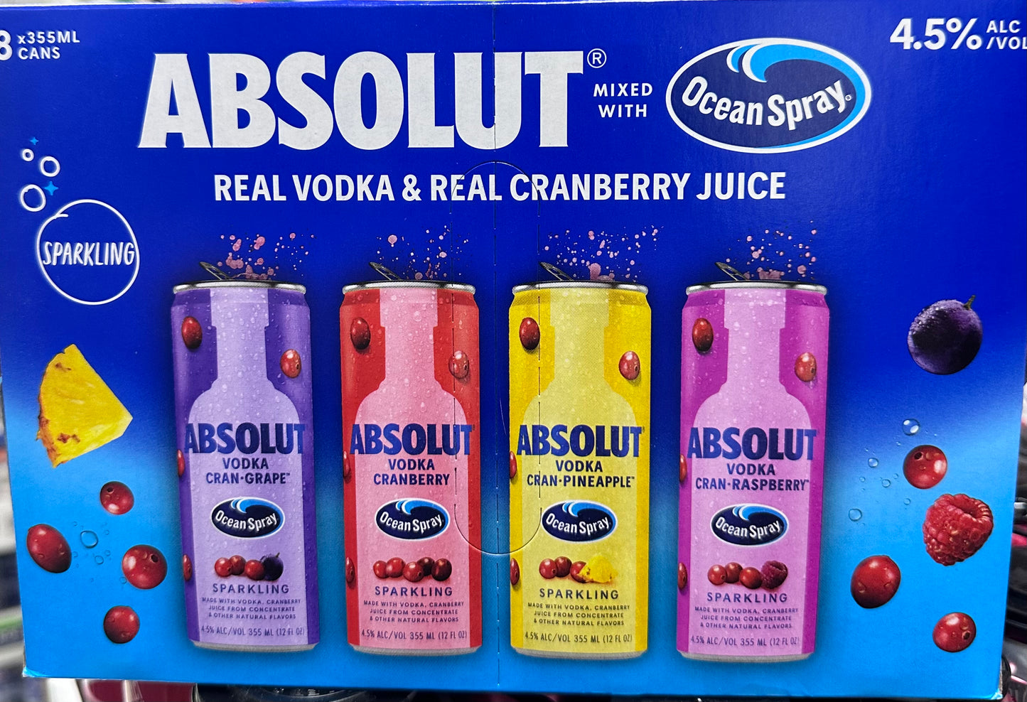 Absolut Ocean Spray Vodka Cranberry Variety 8 Pack 12oz