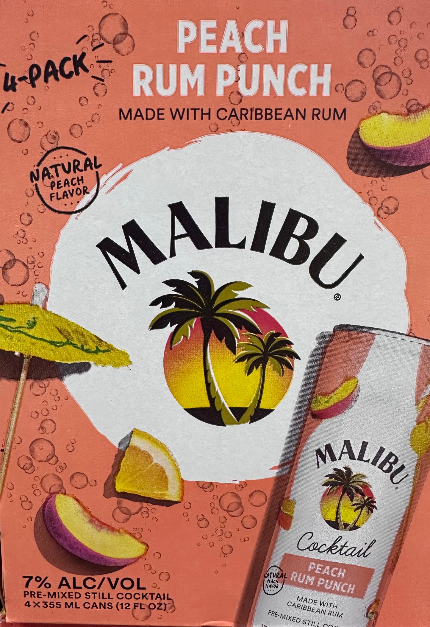 Malibu Peach Rum Punch 12oz 4 Pack Cans